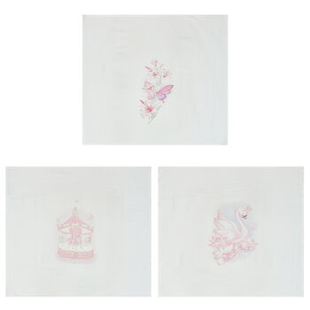 Baby Girls White & Pink Muslin Swaddles (3-Pack)